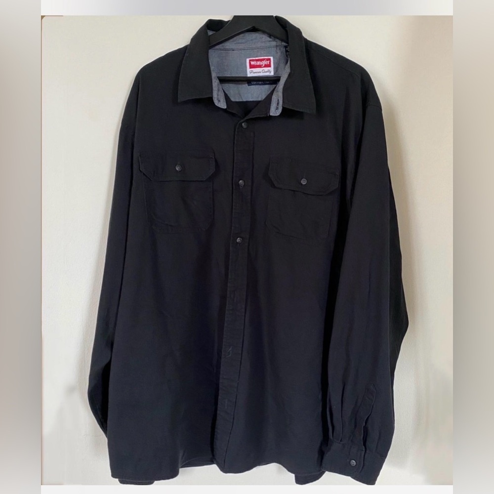 Wrangler Comfort Flex Black Button Up Shirt Mens XL Workwear Cotton Outdoors